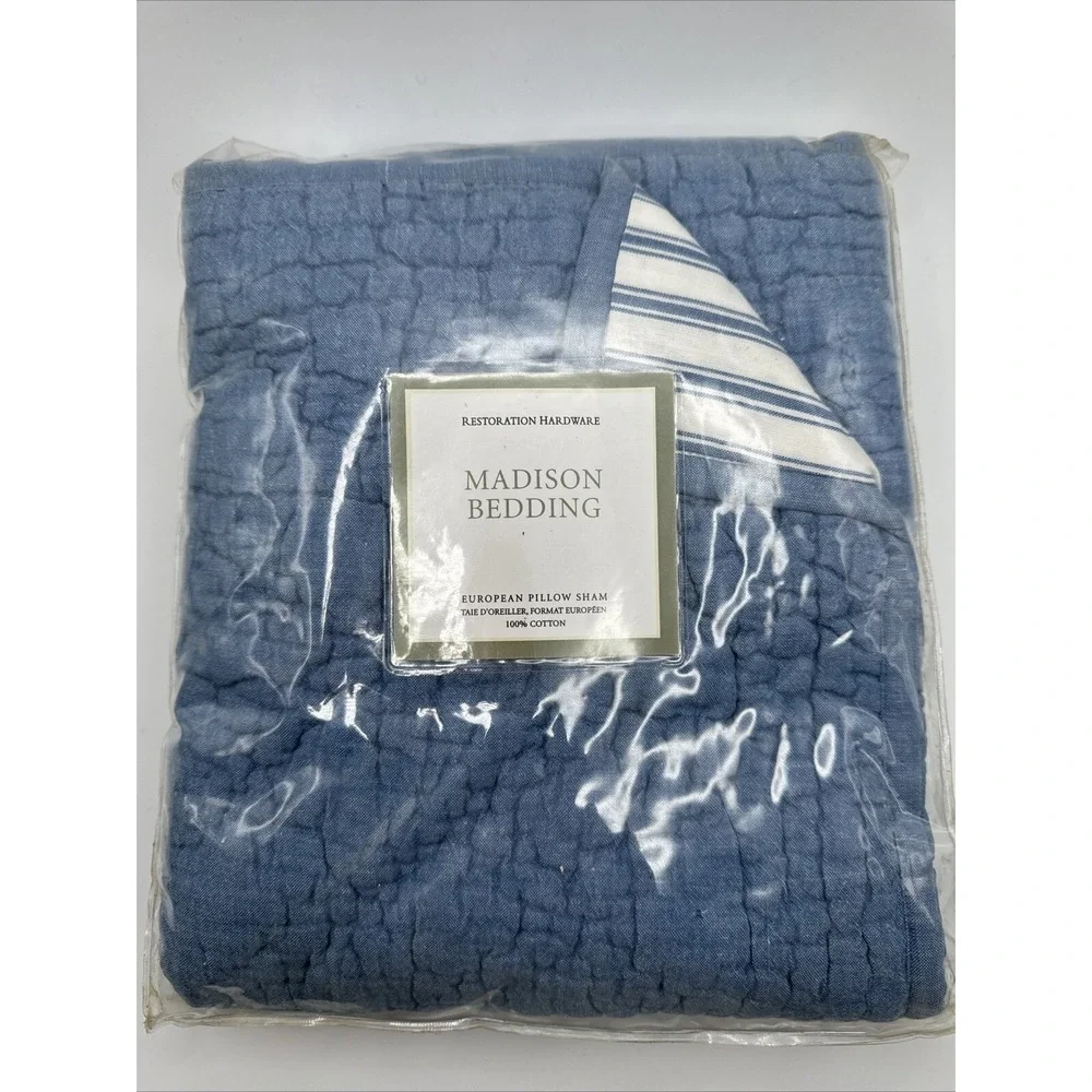 Restoration Hardware Madison Pillow Sham EURO Bedding Quilted Striped‎ Reverses